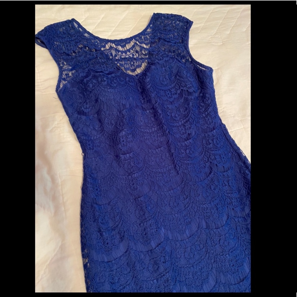 Beautiful blue lace mermaid Morgan & Co dress